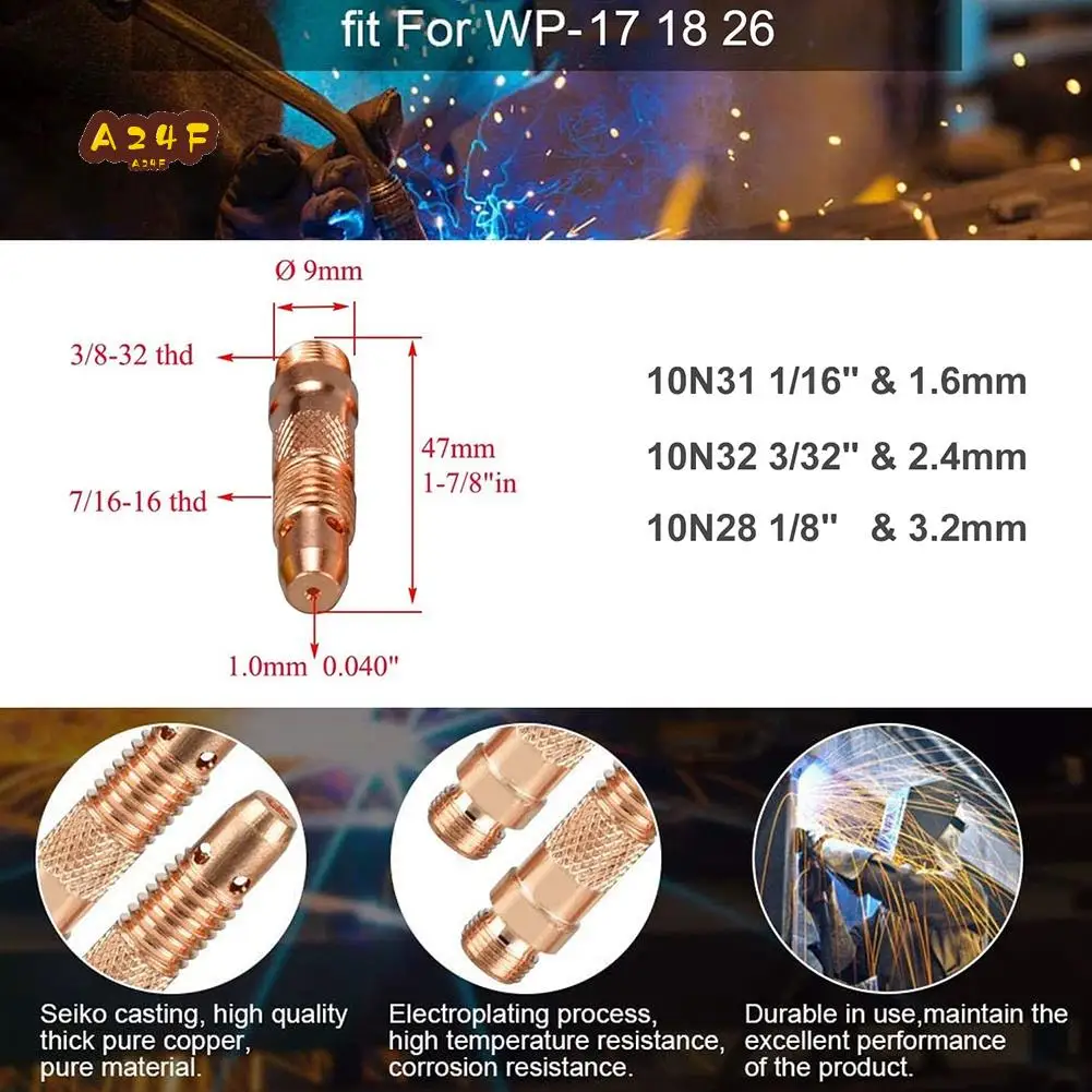 A24F-26 шт. комплект аксессуаров для сварочной горелки TIG для TIG WP-17/18/26, с цангами, комплект расходных материалов для сопла из глинозема
A24F-26 шт. комплект аксессуаров для сварочной горелки TIG для TIG WP-17/18/26, с цангами, комплект расходных материалов для сопла из глинозема