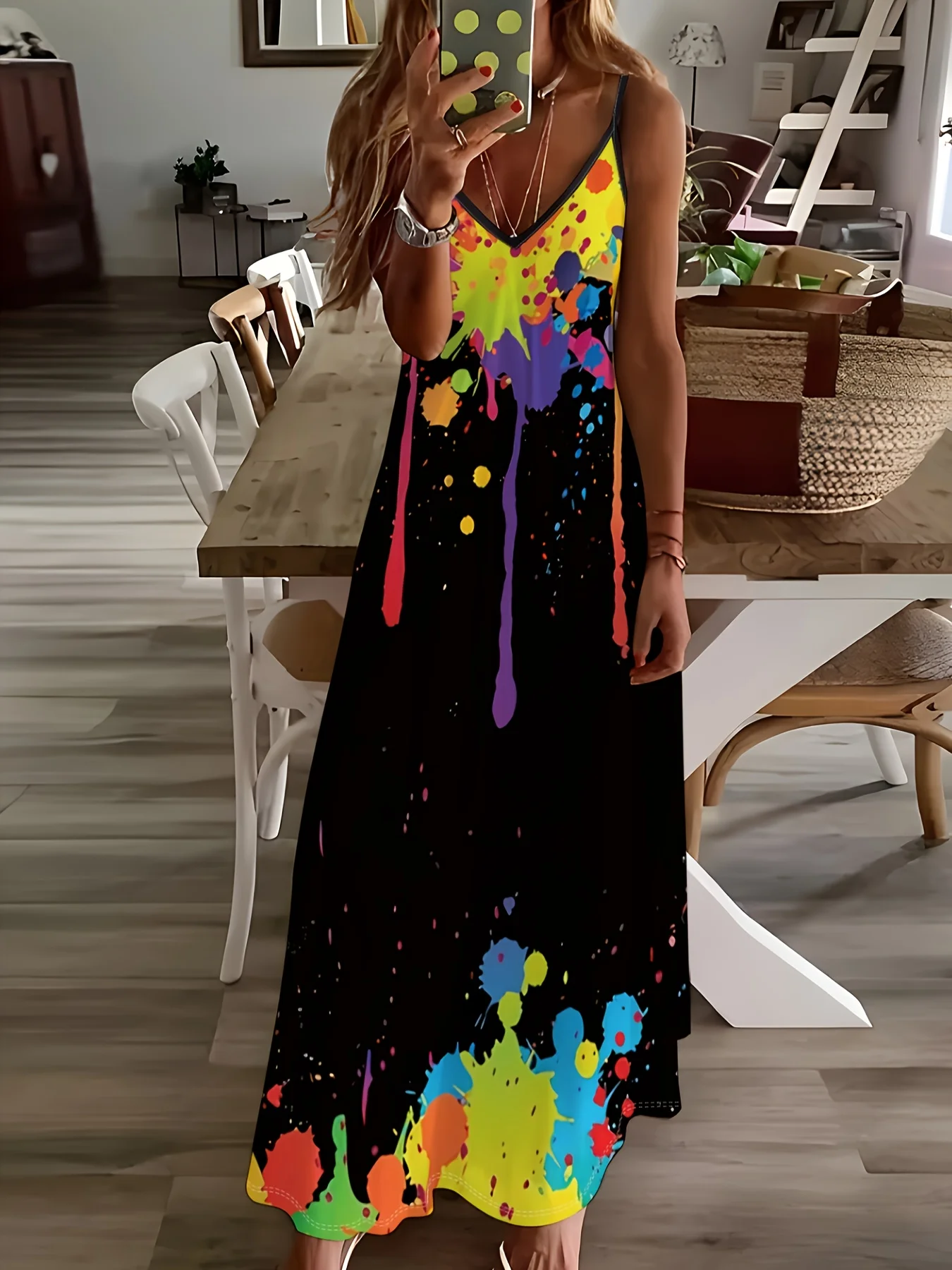 Printed Design Casual Style Colorful Paint Splatter Design Pattern Women's Dress
Printed Design Casual Style Colorful Paint Splatter Design Pattern Women's Dress