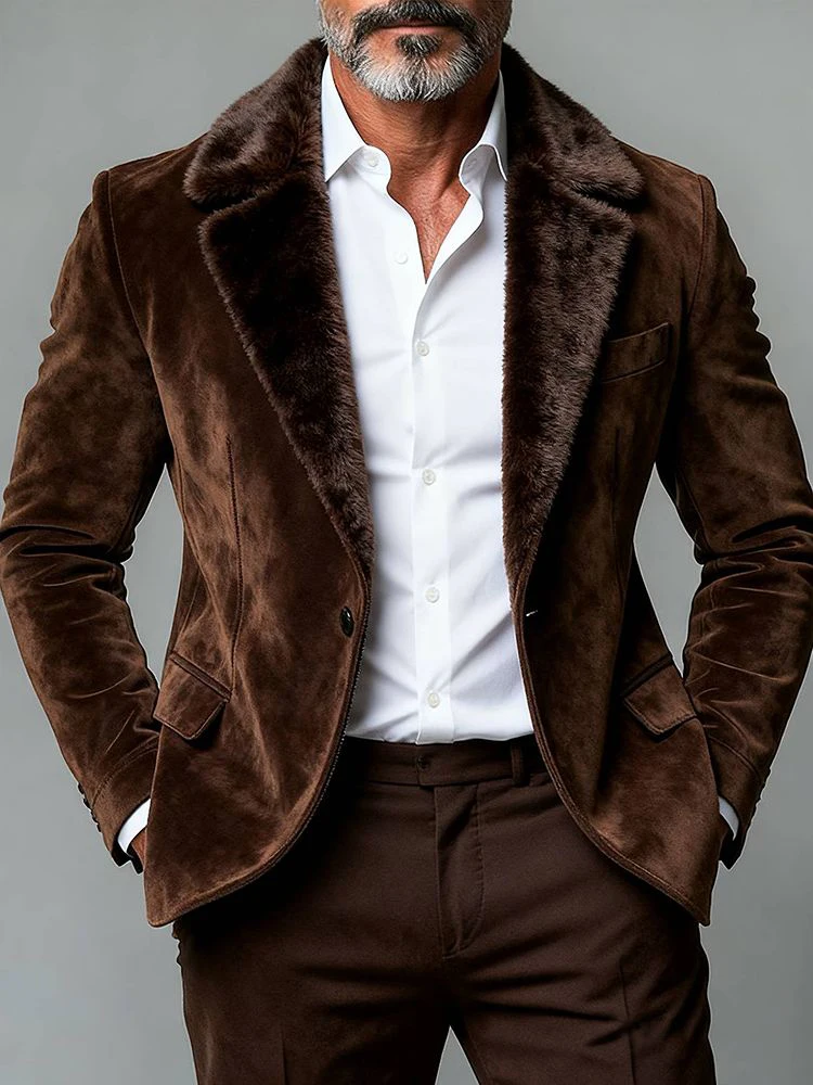 Men Brown Imitation Suede Vintage Blazer With Faux Fur Lapel Single Button Slim Formal Party Coat For Male Keep Warm Suit Jacket
Men Brown Imitation Suede Vintage Blazer With Faux Fur Lapel Single Button Slim Formal Party Coat For Male Keep Warm Suit Jacket