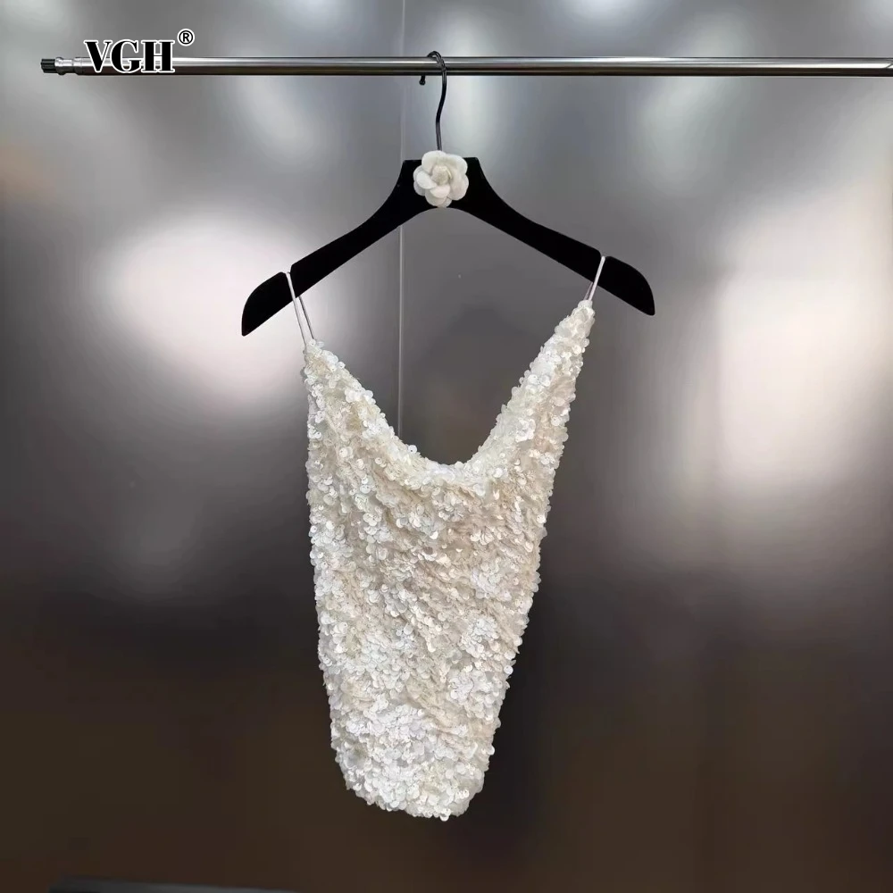 VGH Sexy Spliced Sequined Tops for Women Swing Collar Sleeveless Backless Design Suspender Club Style Vest Female Summer Fashion
VGH Sexy Spliced Sequined Tops for Women Swing Collar Sleeveless Backless Design Suspender Club Style Vest Female Summer Fashion