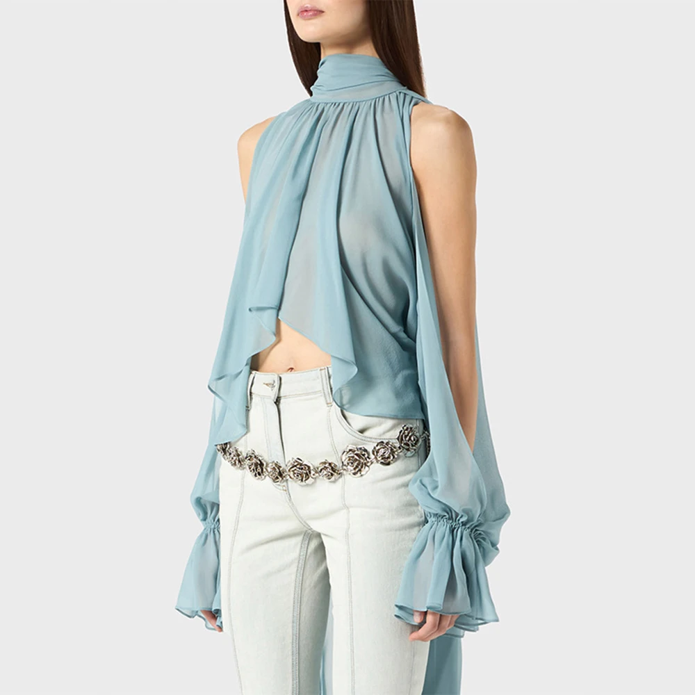 Summer Lightweight Asymmetrical Hem Blouse Women's Off-Shoulder Loose Fit Sweet Drooping Folds Hanging Neck Chiffon Female Tops
Summer Lightweight Asymmetrical Hem Blouse Women's Off-Shoulder Loose Fit Sweet Drooping Folds Hanging Neck Chiffon Female Tops