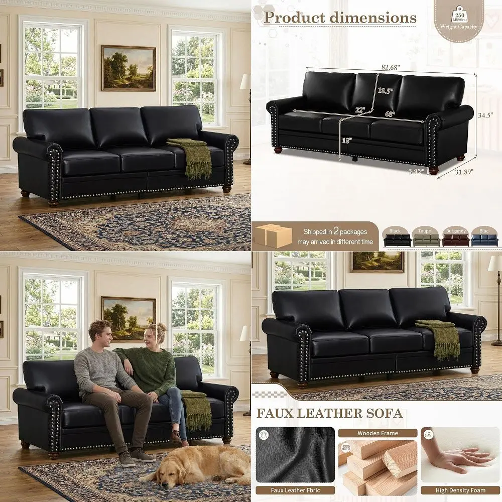 Leather Sofa Mid Century Modern Couch, 3 Seater Sofa Couch with Nailhead Trim amp Rolled Armrests, Deep Seat Comfy Couches for
Leather Sofa Mid Century Modern Couch, 3 Seater Sofa Couch with Nailhead Trim amp Rolled Armrests, Deep Seat Comfy Couches for
