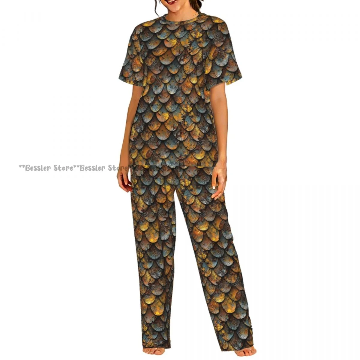 Комплект пижамы с узором «Драконья чешуя»: женская домашняя одежда с короткими рукавами
Комплект пижамы с узором «Драконья чешуя»: женская домашняя одежда с короткими рукавами