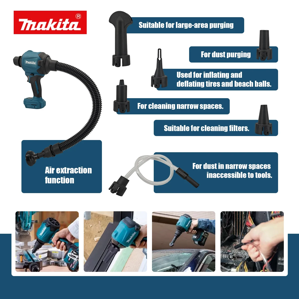 Makita DAS180 Cordless Air Blower 18V Multifunction Dusting Machine with Nozzle Air Dust Removal Gun Inflator Tool(bare tool)
Makita DAS180 Cordless Air Blower 18V Multifunction Dusting Machine with Nozzle Air Dust Removal Gun Inflator Tool(bare tool)