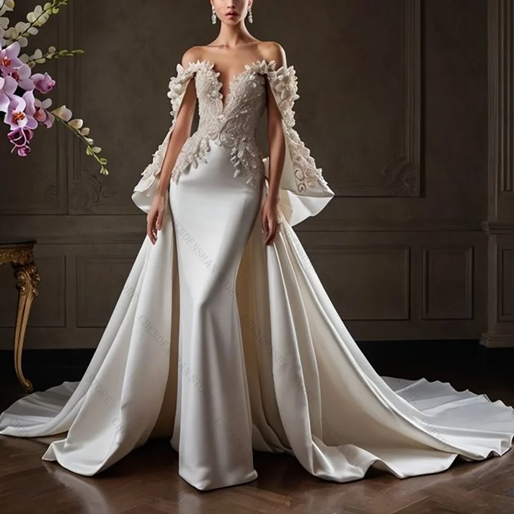 Luxury Elegant White Off The Shoulder Evening Dress With Train Satin Lady Formal Prom Gown Robes De Soirée Customized Dresses
Luxury Elegant White Off The Shoulder Evening Dress With Train Satin Lady Formal Prom Gown Robes De Soirée Customized Dresses