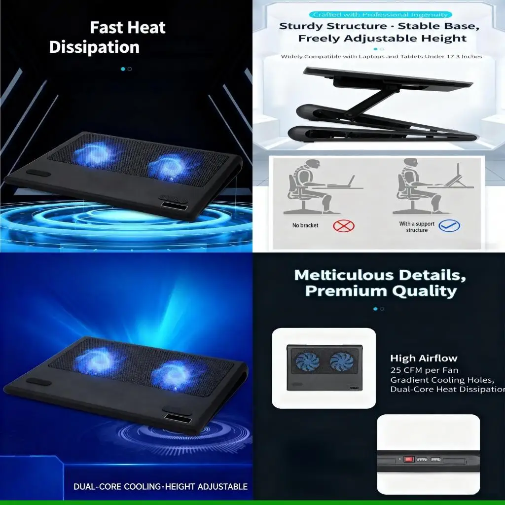 U55C Портативная теплоотводящая подставка для ноутбука для устройств с диагональю 12–16 дюймов Бесшумный вентилятор и поддержка
U55C Портативная теплоотводящая подставка для ноутбука для устройств с диагональю 12–16 дюймов Бесшумный вентилятор и поддержка