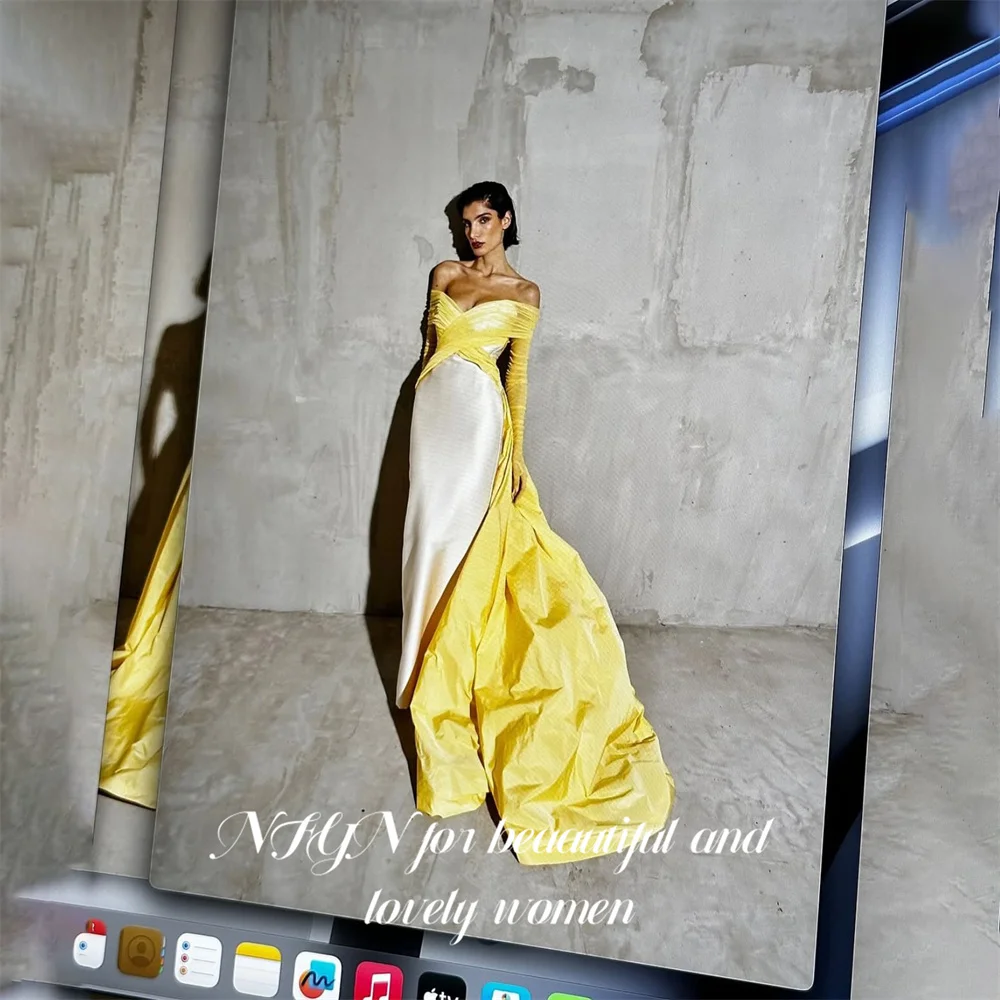 NFYN Yellow and White Formal Gown Off the Shoulder Long Sleeve Prom Dresses with Train Evening Dresses Modern Style Customized
NFYN Yellow and White Formal Gown Off the Shoulder Long Sleeve Prom Dresses with Train Evening Dresses Modern Style Customized