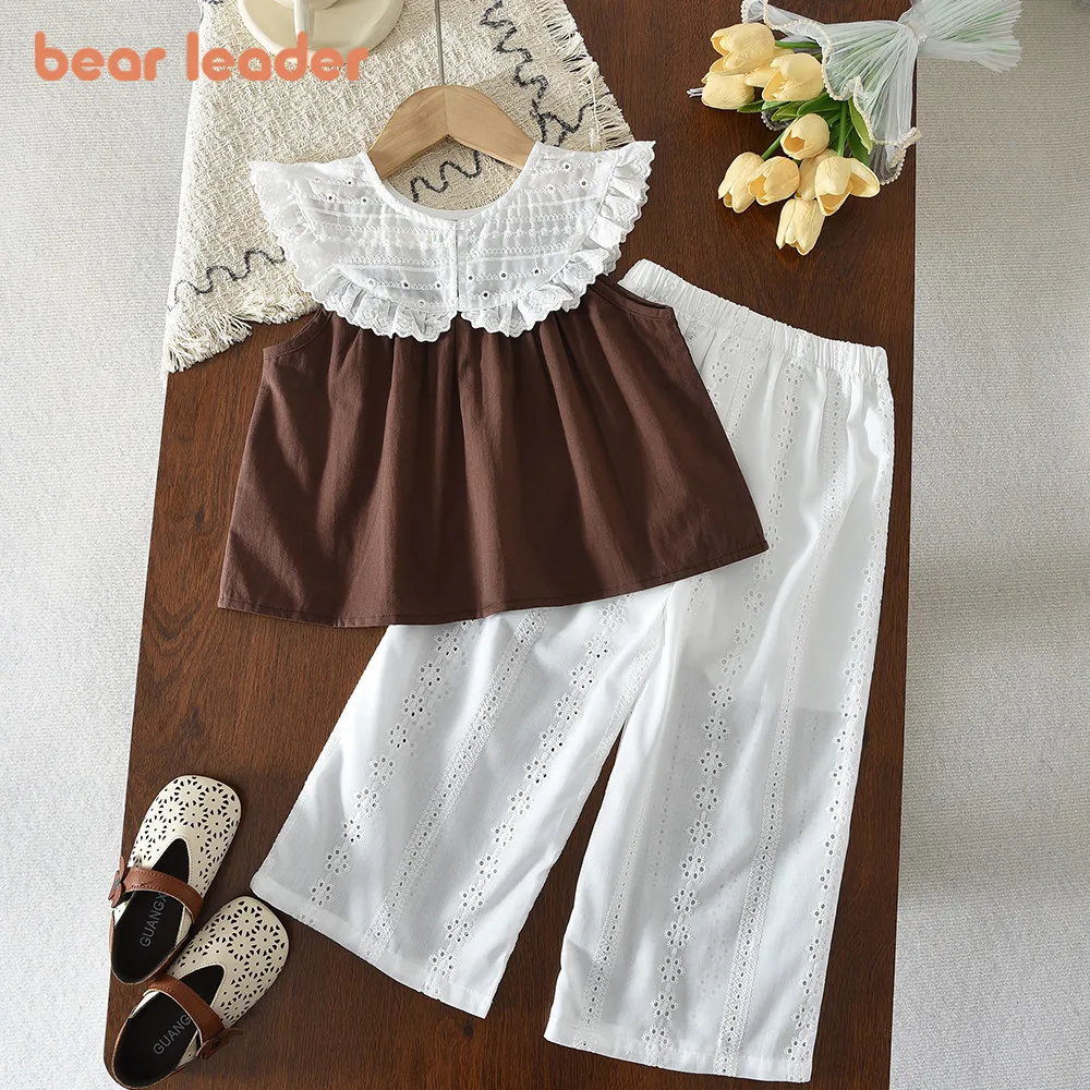 Bear Leader Summer New Girls Clothes Korean Version Lapel Sleeveless Coffee Colored Top+embroidered Wide Leg Pants Two-piece Set
Bear Leader Summer New Girls Clothes Korean Version Lapel Sleeveless Coffee Colored Top+embroidered Wide Leg Pants Two-piece Set