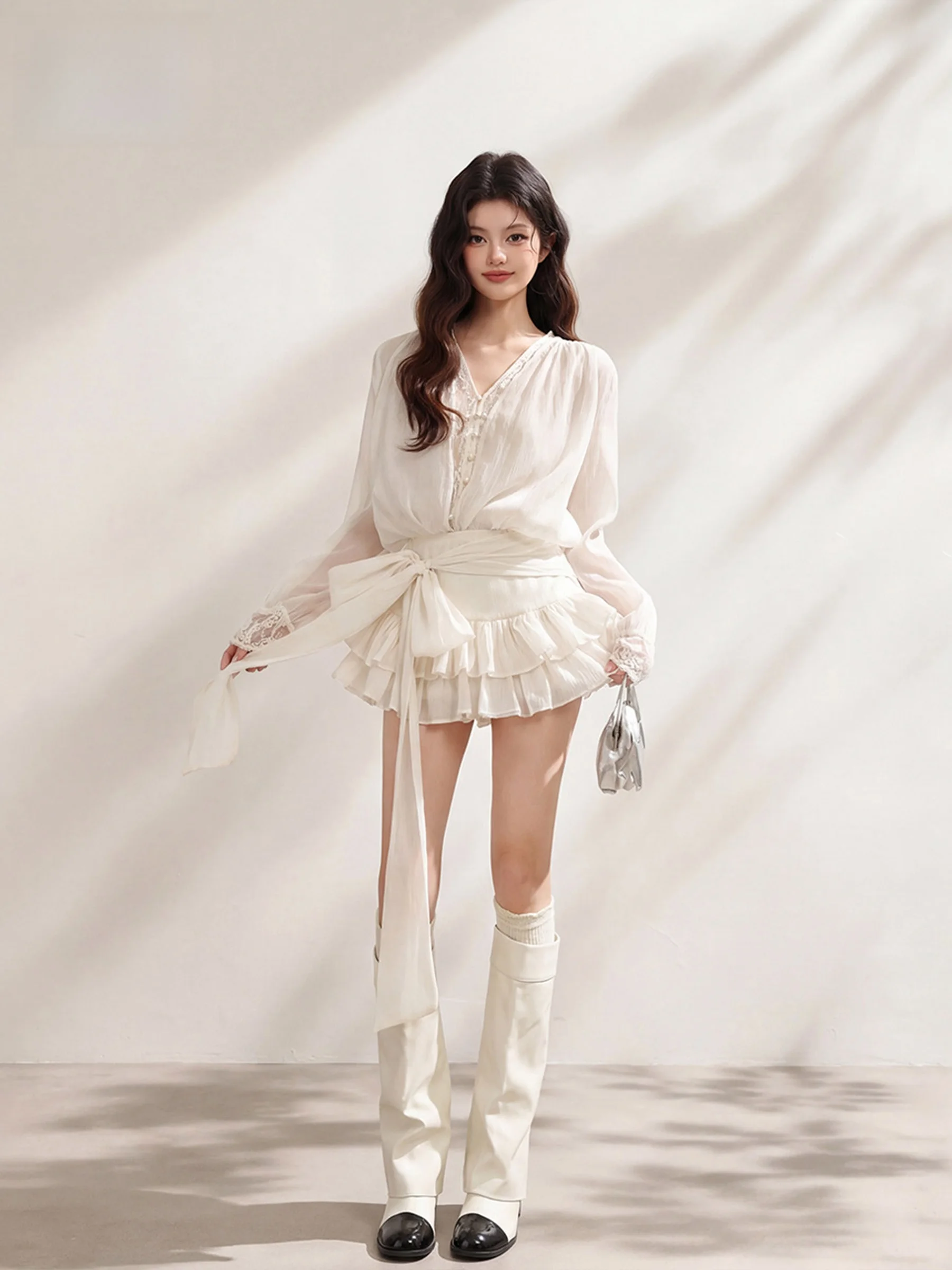 Women's Summer Lantern Sleeve Dress Set Belted Waist Tying Short Pants Two-Piece Set Casual Style Pure Color round Neckline
Women's Summer Lantern Sleeve Dress Set Belted Waist Tying Short Pants Two-Piece Set Casual Style Pure Color round Neckline