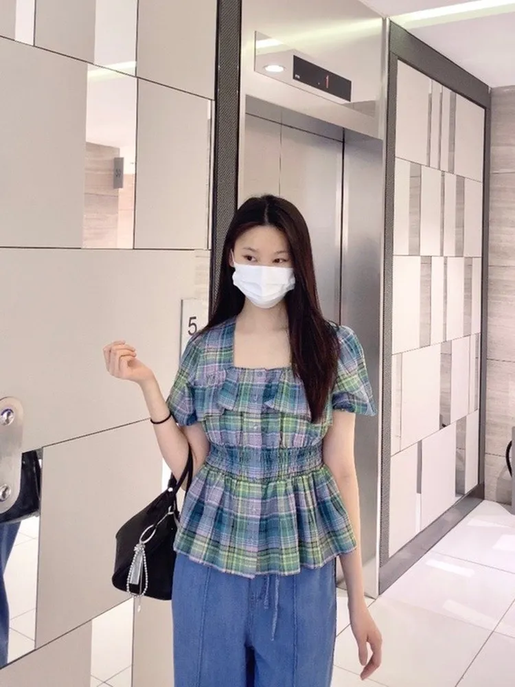 Korean Sle Casual Retro Texture Plaid Bubble Sve Lace Trim Square Collar irt Women's Faion Summer New Arrival
Korean Sle Casual Retro Texture Plaid Bubble Sve Lace Trim Square Collar irt Women's Faion Summer New Arrival