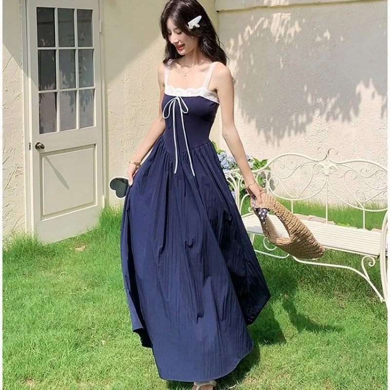 Women Lace Neck Slip Maxi Dress Lady Lace Trim Square Neck Blue Summer Vacation Dress Female Comfort Daily Wear Dress
Women Lace Neck Slip Maxi Dress Lady Lace Trim Square Neck Blue Summer Vacation Dress Female Comfort Daily Wear Dress