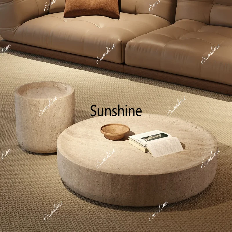 Light luxury travertine coffee table round marble tea table retro style living room side table
Light luxury travertine coffee table round marble tea table retro style living room side table