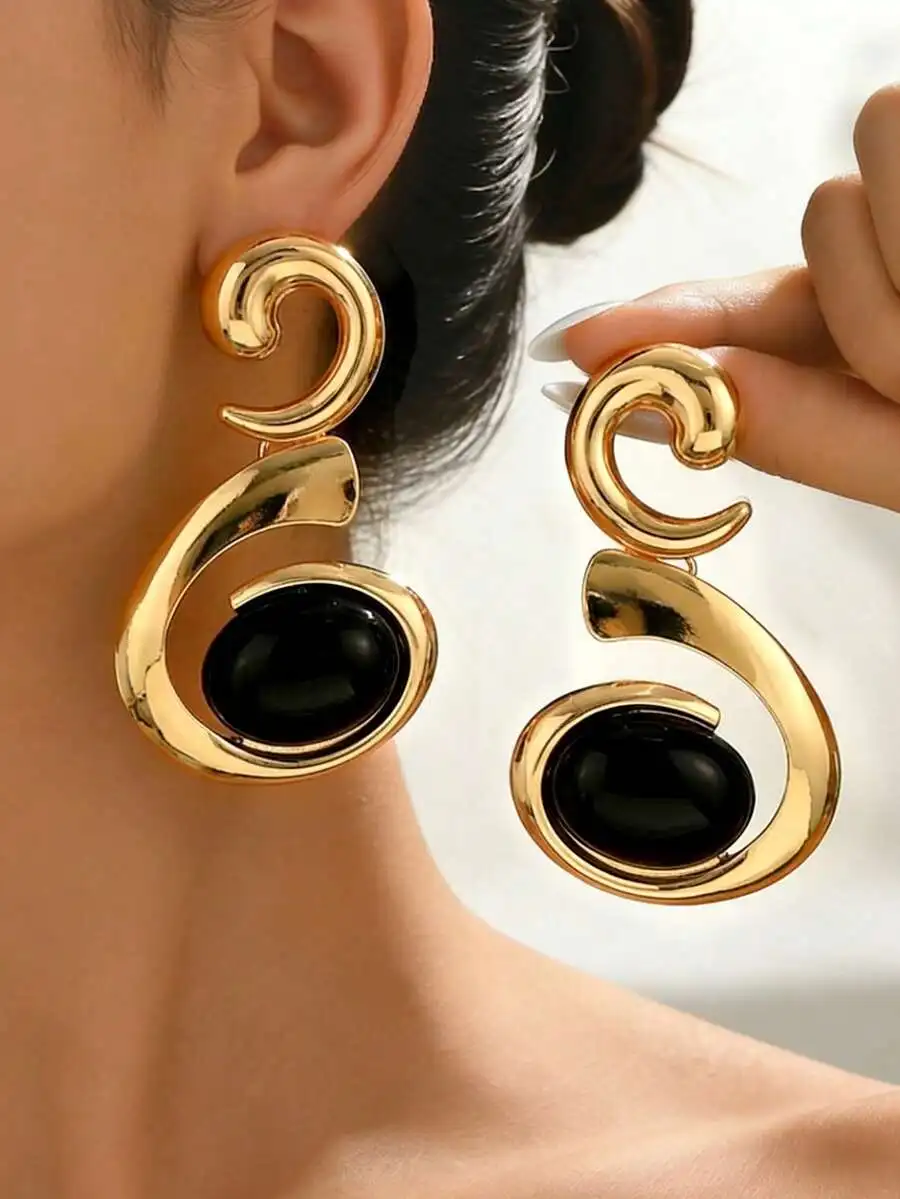 Exaggerated Spiral Geometric Drop Earrings With Black Stone For Women
Exaggerated Spiral Geometric Drop Earrings With Black Stone For Women