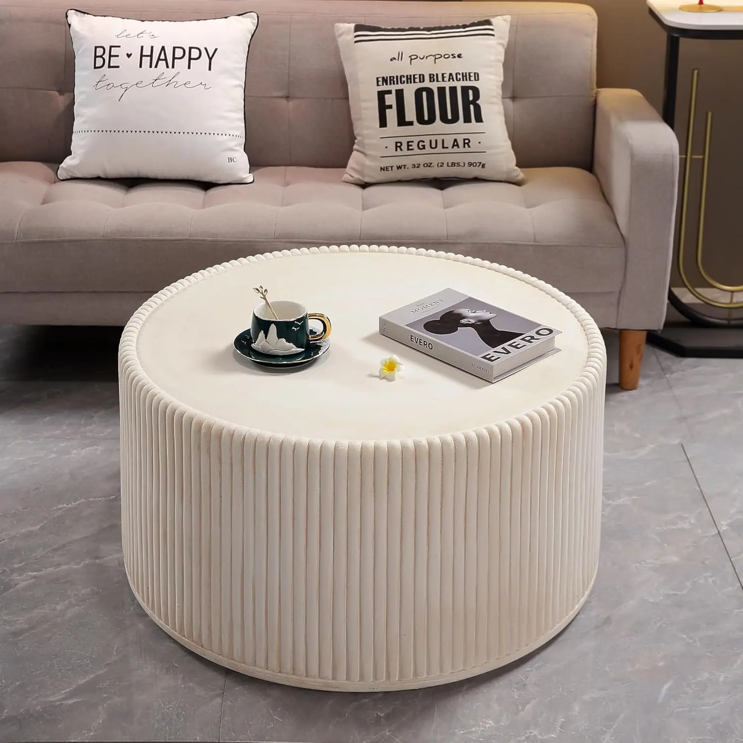 Off-White MGO Round Coffee Table for Indoors and Outdoors, 29.53" Mid-Century Modern Magnesium Oxide Fluted Drum, Customized
Off-White MGO Round Coffee Table for Indoors and Outdoors, 29.53" Mid-Century Modern Magnesium Oxide Fluted Drum, Customized