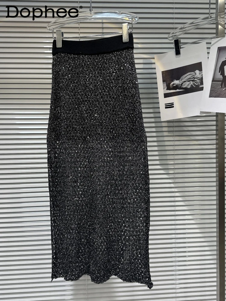 Fashionable Sequined Knitted Crocheted Slim Fit Sexy Skirt Female 2023 Autumn New Elastic Waist Black Long Skirts for Women
Fashionable Sequined Knitted Crocheted Slim Fit Sexy Skirt Female 2023 Autumn New Elastic Waist Black Long Skirts for Women