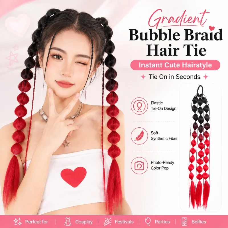 Long Gradient Bubble Braids Hair Tie 60cm Elastic Tie-On Ponytail Extension Black Red Synthetic Hair for Festival Selfie
Long Gradient Bubble Braids Hair Tie 60cm Elastic Tie-On Ponytail Extension Black Red Synthetic Hair for Festival Selfie