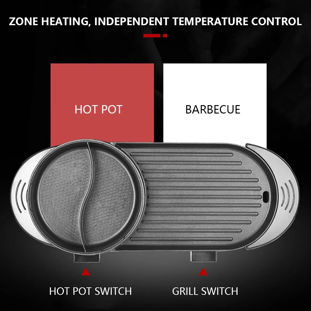 3in1 Electric Hot Pot w/ Grill,Multifunction Smokeless Non-Stick Grill 110V w/ Separate Dual Temperature Contral,for 3-10 People
3in1 Electric Hot Pot w/ Grill,Multifunction Smokeless Non-Stick Grill 110V w/ Separate Dual Temperature Contral,for 3-10 People
