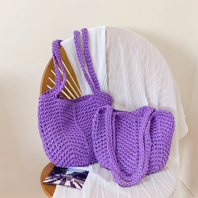 Summer Beach Women Tote Bag Crochet Large Capacity Knitted Bag Trendy Handmade Woven Hollow Out Handbag Purple Shoulder Bag
Summer Beach Women Tote Bag Crochet Large Capacity Knitted Bag Trendy Handmade Woven Hollow Out Handbag Purple Shoulder Bag