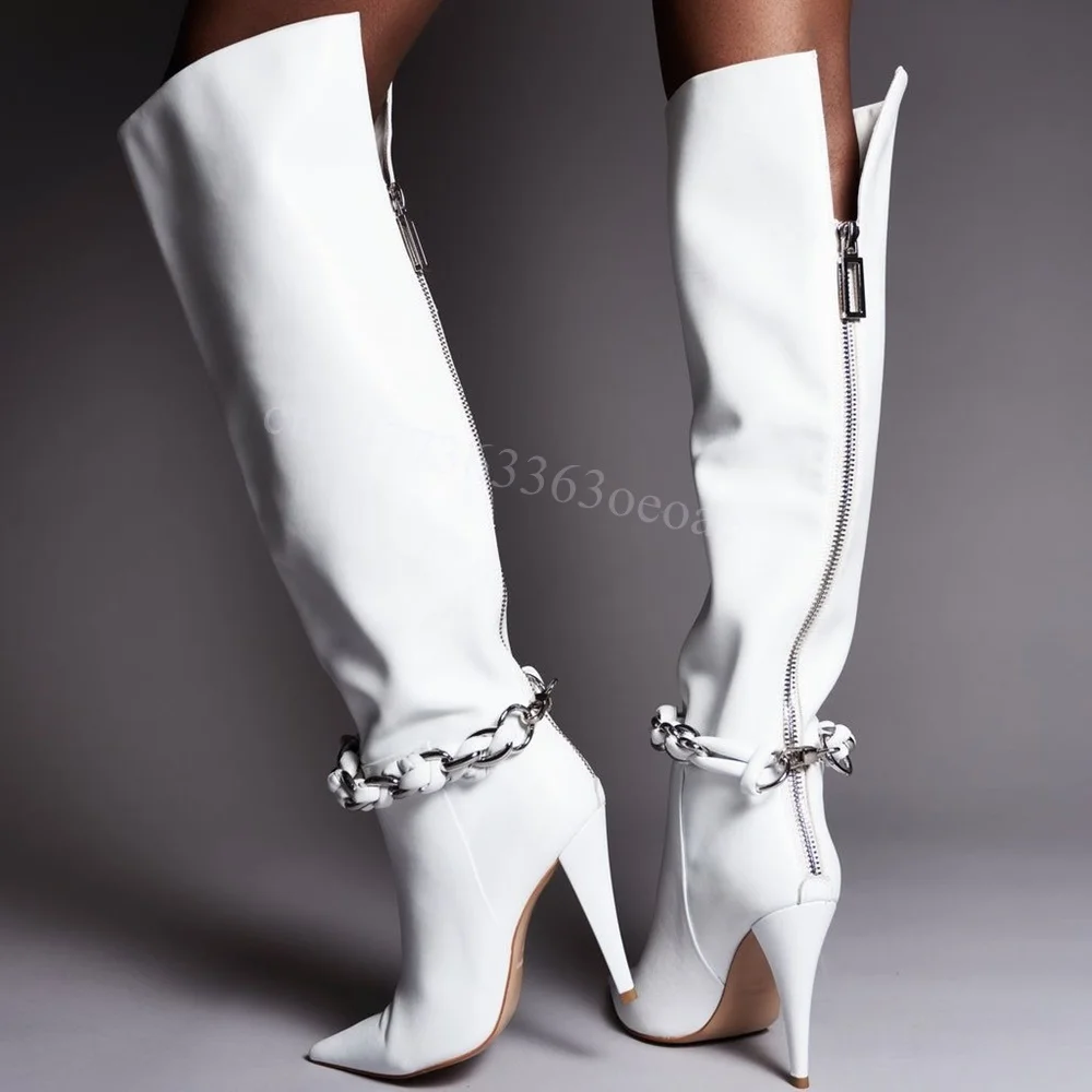 Back Zipper Chain Decor Boots Pointed Toe Spike Heels Shoes for Women Patent Leather Fashion Shoes 2024 Zapatos Para Mujere
Back Zipper Chain Decor Boots Pointed Toe Spike Heels Shoes for Women Patent Leather Fashion Shoes 2024 Zapatos Para Mujere