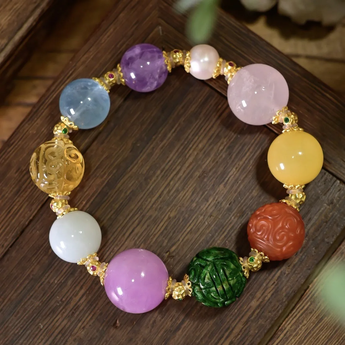 Natural Mixed Multi Gem Bracelet Rose Quartz Beeswax Nanhong Agate Dry Jadeite Gold Plated S925 Silver Women Wrist Jewelry
Natural Mixed Multi Gem Bracelet Rose Quartz Beeswax Nanhong Agate Dry Jadeite Gold Plated S925 Silver Women Wrist Jewelry