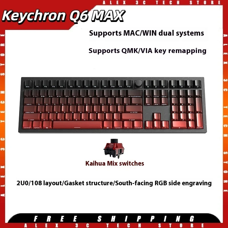 Keychron Q6MAX Mechanical Keyboard 108 Keys 2.4G Bluetooth 4000mAh RGB Side Engraved 6063 Aluminum Shell Gasket For Game Mac Win
Keychron Q6MAX Mechanical Keyboard 108 Keys 2.4G Bluetooth 4000mAh RGB Side Engraved 6063 Aluminum Shell Gasket For Game Mac Win