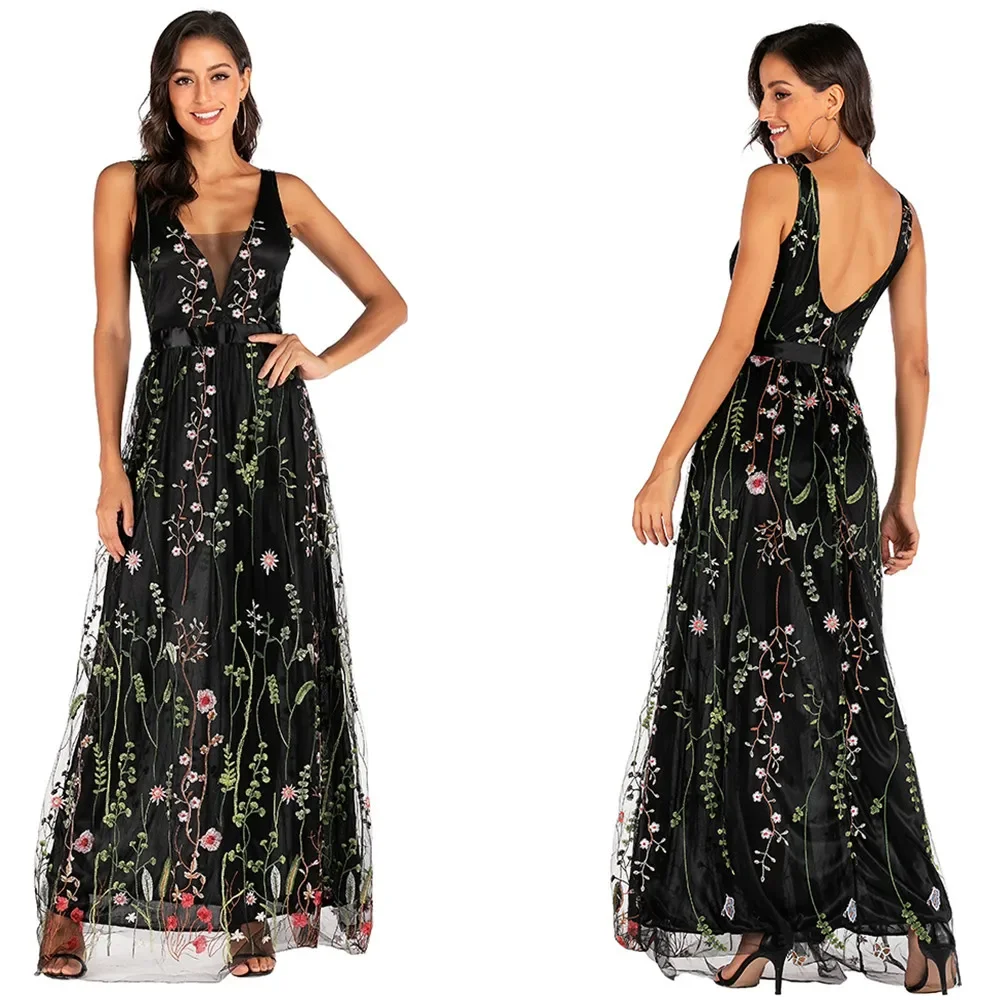 2022 Sexy Deep-V Sleeveless Embroidered Flower Backless Party Dresses Long Length Maxi Dress Mujer Vestido
2022 Sexy Deep-V Sleeveless Embroidered Flower Backless Party Dresses Long Length Maxi Dress Mujer Vestido