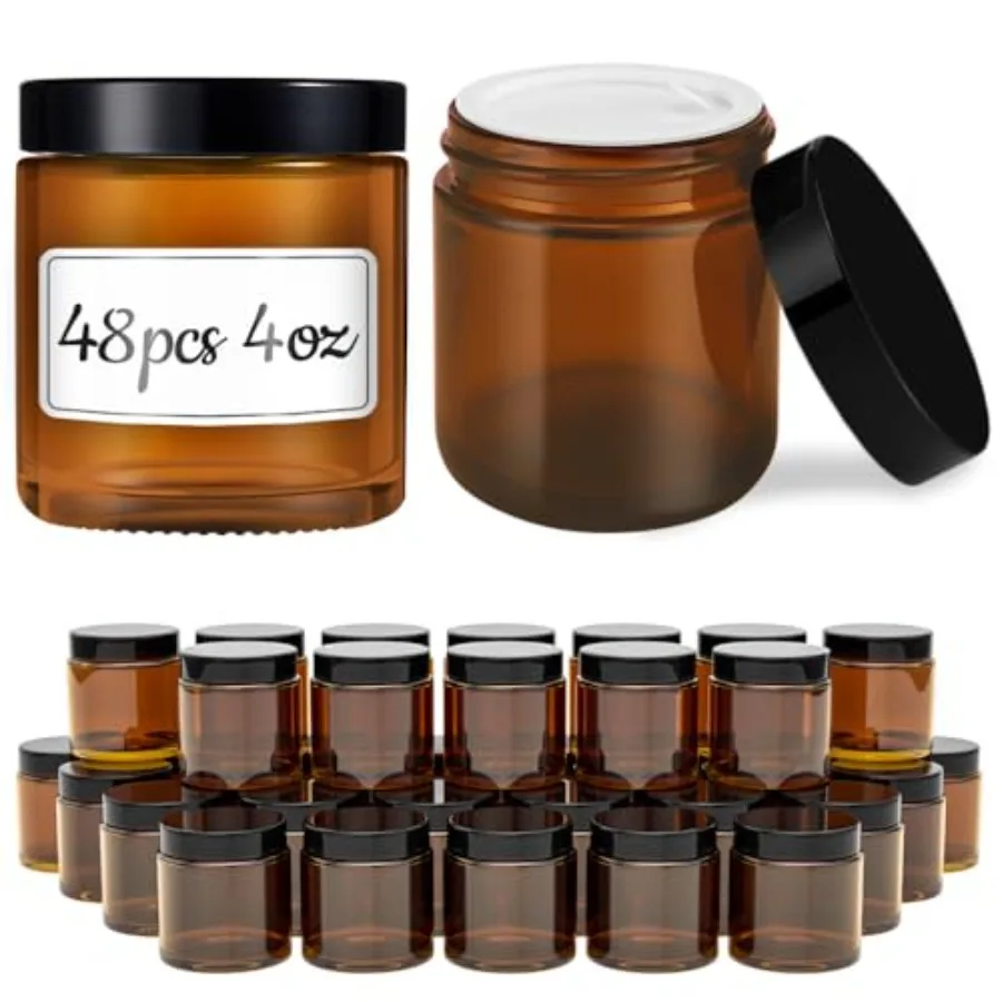 4 oz Amber Glass Jar with Lids, 48 Pack Small Candle Jars with Lids and Sticker, Empty Cosmetic Containers for Sample, Cream, S
4 oz Amber Glass Jar with Lids, 48 Pack Small Candle Jars with Lids and Sticker, Empty Cosmetic Containers for Sample, Cream, S