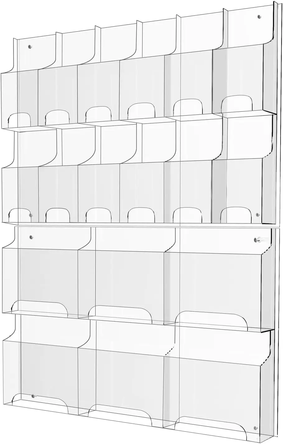Clear Acrylic Brochure Holder Wall Mount, 6 Magazine and 12 Pamphlet Slots, Trifold Flyer Rack for Office Waiting Room
Clear Acrylic Brochure Holder Wall Mount, 6 Magazine and 12 Pamphlet Slots, Trifold Flyer Rack for Office Waiting Room
