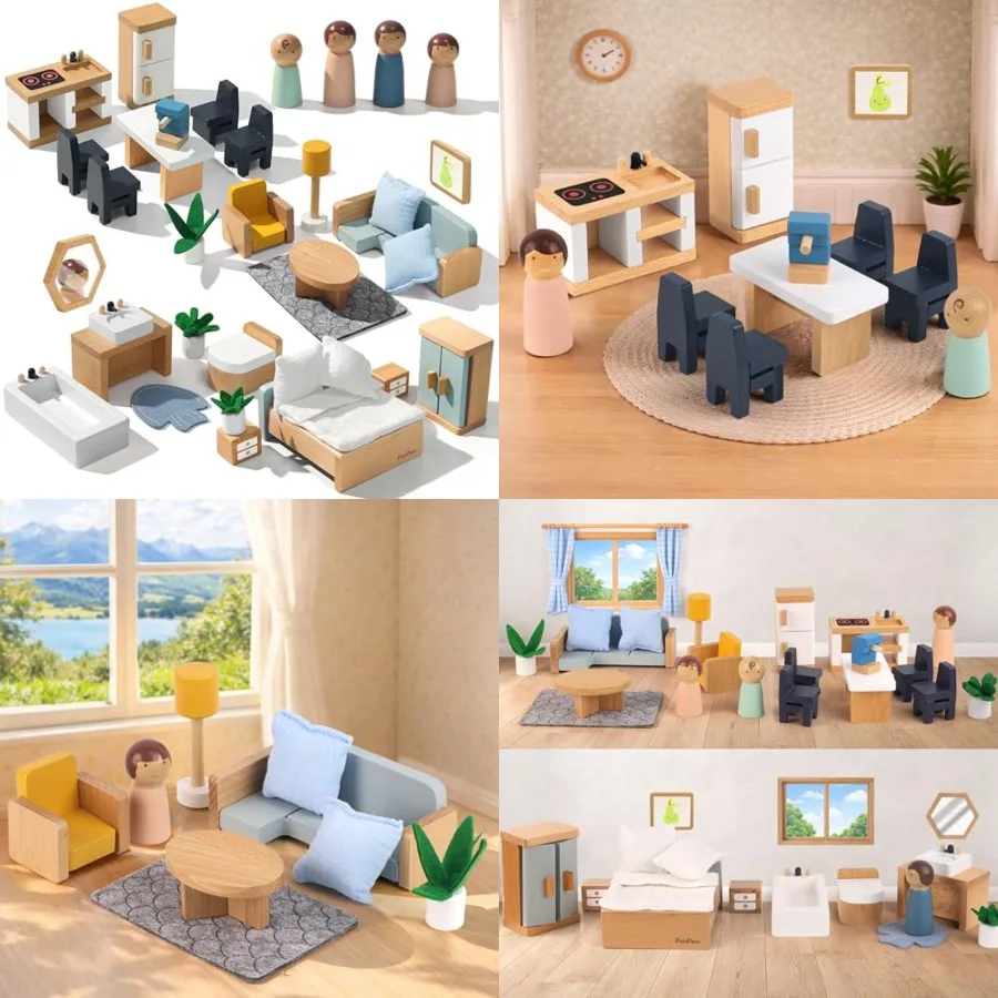 Wooden Toys Dollhouse Furniture Playset, Natural Wood Pretend Play Furnitures with Family Dolls, Dollhouse Accessories Toys Gif
Wooden Toys Dollhouse Furniture Playset, Natural Wood Pretend Play Furnitures with Family Dolls, Dollhouse Accessories Toys Gif
