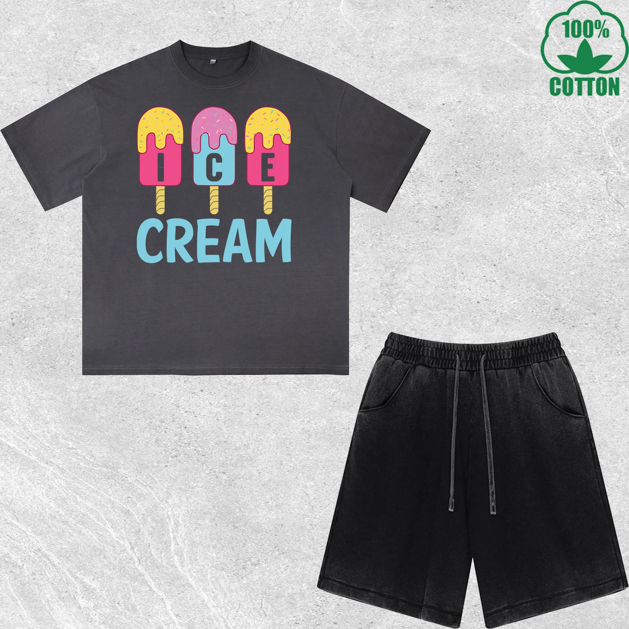 Ice Cream Printed Dirty Wash T-Shirt Shorts Set Multicolor Combo Loose Trendy Fashionable 100%Cotton
Ice Cream Printed Dirty Wash T-Shirt Shorts Set Multicolor Combo Loose Trendy Fashionable 100%Cotton