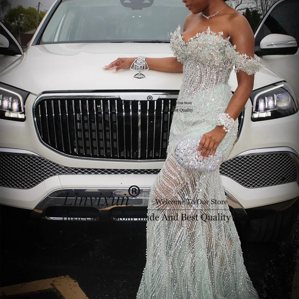Sexy Crystal Prom Dresses for Black Girl Beading Illusion Mermaid Wedding Party Gowns Customized Off Shoulder vestidos formais
Sexy Crystal Prom Dresses for Black Girl Beading Illusion Mermaid Wedding Party Gowns Customized Off Shoulder vestidos formais