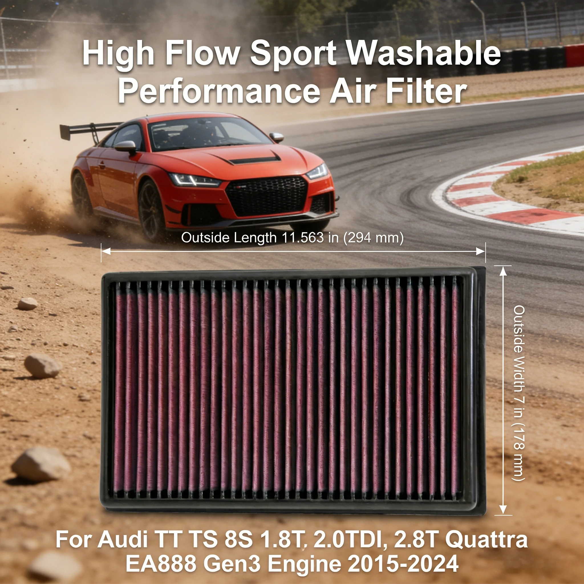 High Flow Sport Washable Performance Air Filter For Audi TT TTS 8S 1.8T 2.0T 2.0TDI Quattro EA888 Gen3 Engine 2015-2024 33-3005
High Flow Sport Washable Performance Air Filter For Audi TT TTS 8S 1.8T 2.0T 2.0TDI Quattro EA888 Gen3 Engine 2015-2024 33-3005