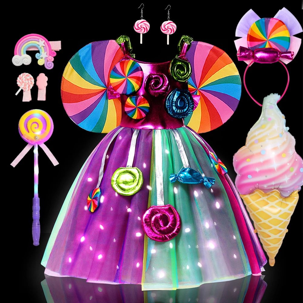LED Light Up Sweet Lollipop Costume Dress Rainbow Purim Festival Fancy Carnival Children Clothing Princess Cosplay Outfits Dress
LED Light Up Sweet Lollipop Costume Dress Rainbow Purim Festival Fancy Carnival Children Clothing Princess Cosplay Outfits Dress