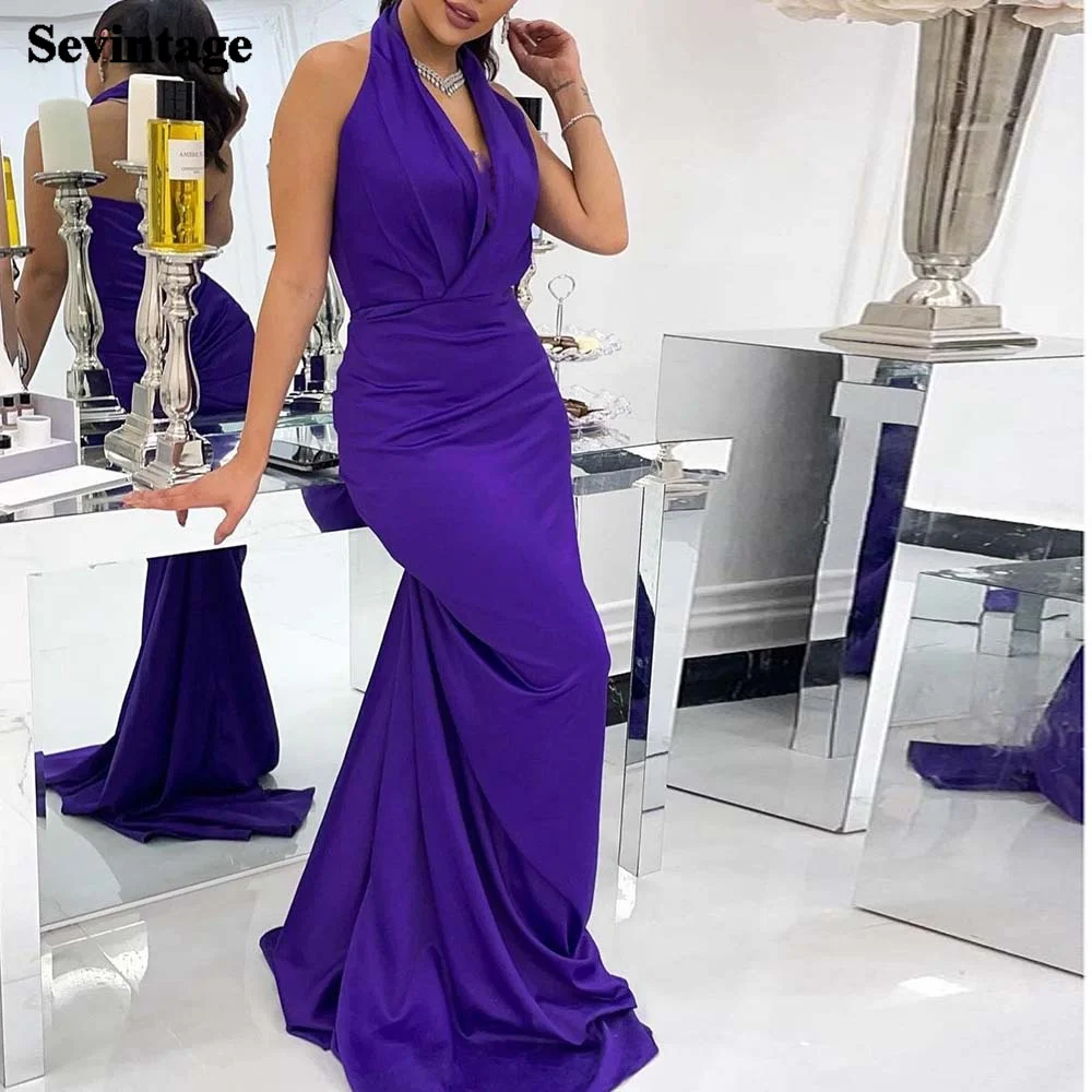 Sevintage Purple Halter Evening Party Dresses Mermaid Arabic Women Prom Gowns Pleats Slit Wedding Gown Bodycon Pageant Dress
Sevintage Purple Halter Evening Party Dresses Mermaid Arabic Women Prom Gowns Pleats Slit Wedding Gown Bodycon Pageant Dress