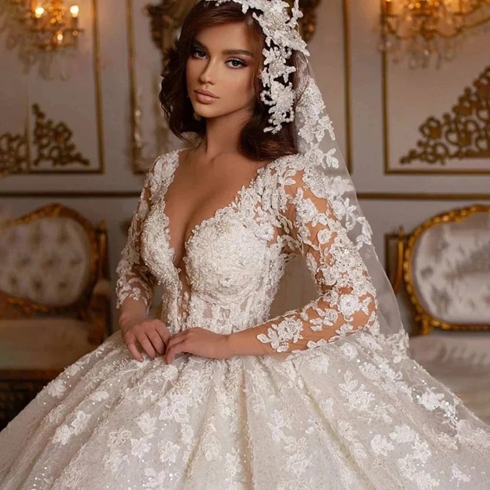 Luxury A Line Bridal Gowns 2024 V-neck Long Sleeve Lace Bead Wedding Dress Customized High Quality Princess Bride Dresses
Luxury A Line Bridal Gowns 2024 V-neck Long Sleeve Lace Bead Wedding Dress Customized High Quality Princess Bride Dresses