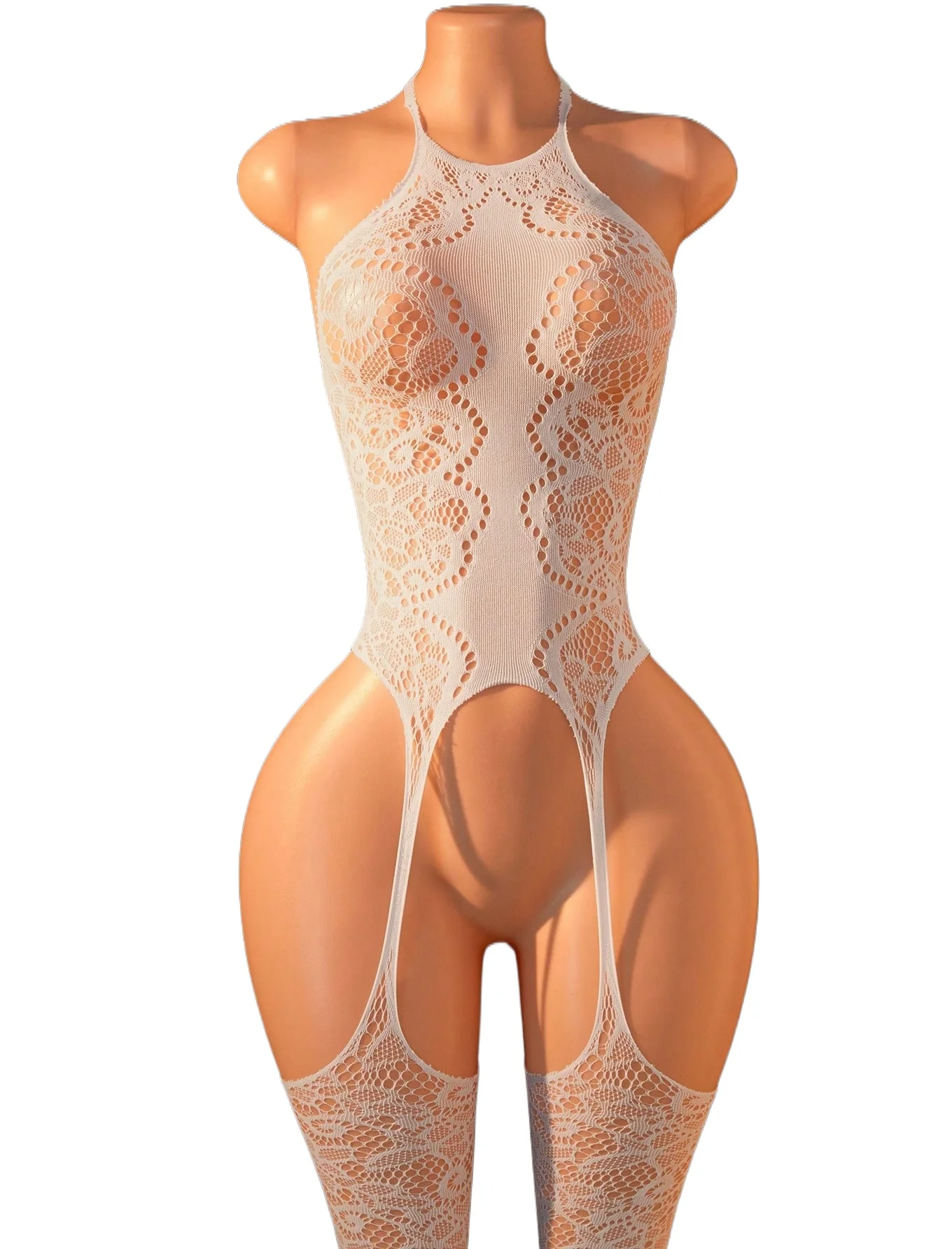 1pcs Women's Sexy Lingerie Halter Neck See-through Lace Cut-out Bodysuit & Thigh-high Suspender Stocking Intimate Wear
1pcs Women's Sexy Lingerie Halter Neck See-through Lace Cut-out Bodysuit & Thigh-high Suspender Stocking Intimate Wear