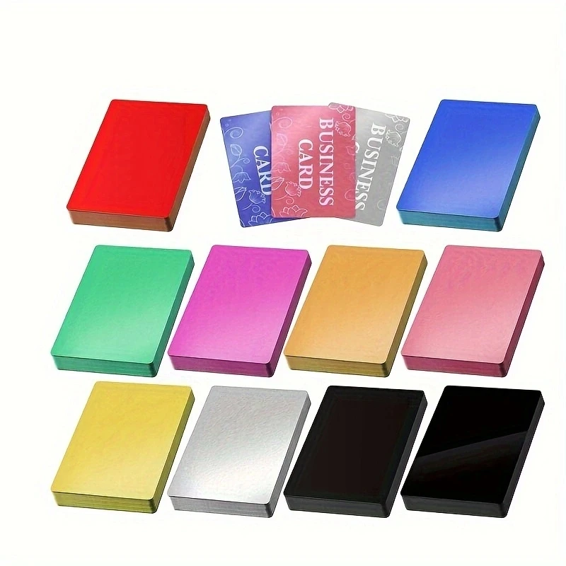 50Pcs/Set Portable Metal Business Card Colored Finish Aluminum Blank Laser Engraving Cards Special Logo Printing Office Supplies
50Pcs/Set Portable Metal Business Card Colored Finish Aluminum Blank Laser Engraving Cards Special Logo Printing Office Supplies