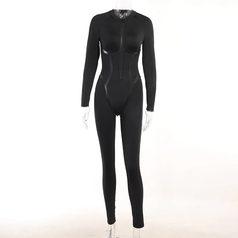 Spicy girl fashion sporty leather webbing split line long sleeved zipper tight fitting jumpsuit
Spicy girl fashion sporty leather webbing split line long sleeved zipper tight fitting jumpsuit