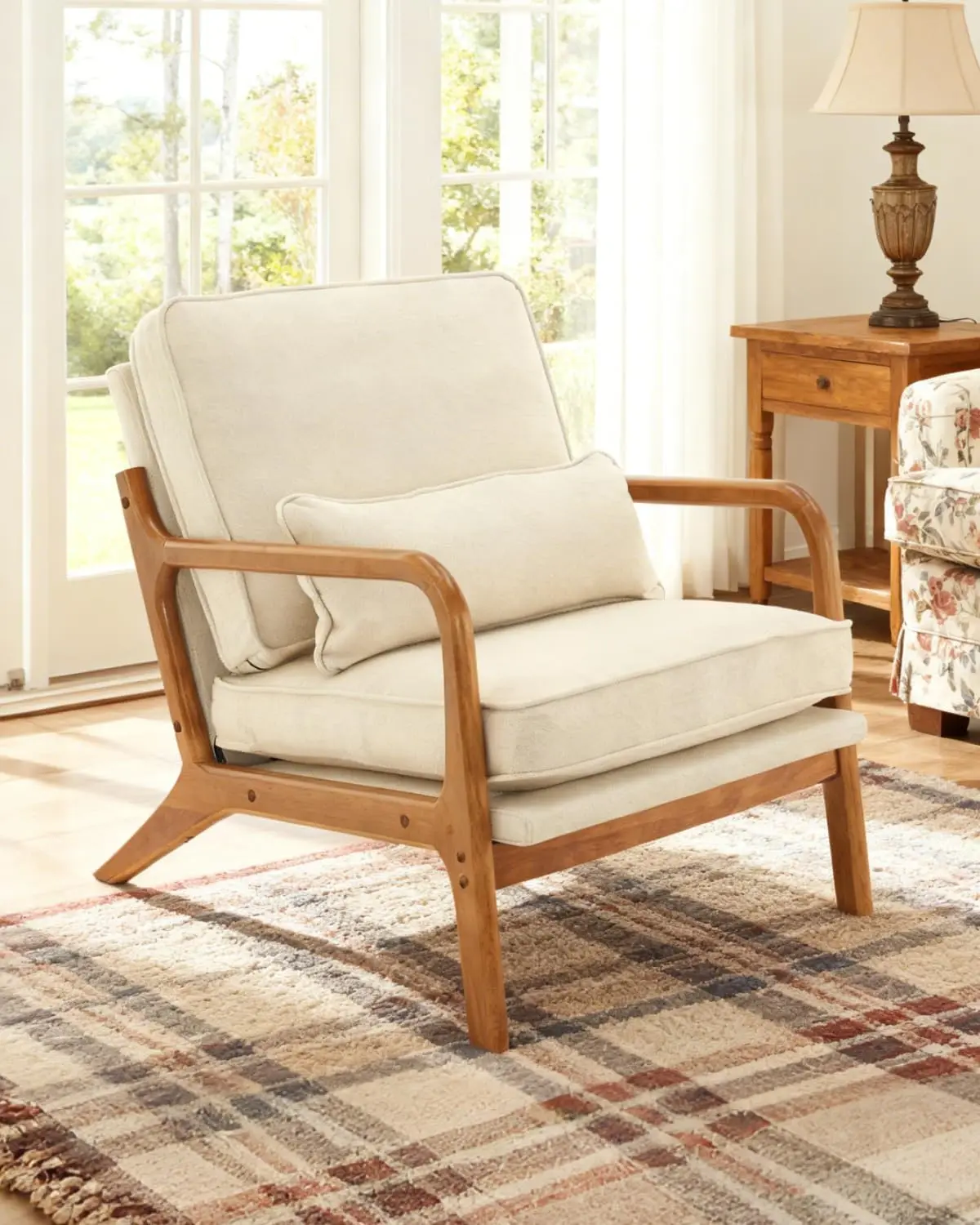 Karl home Accent Chair Mid-Century Modern Chair with Pillow Linen Fabric Upholstered Lounge Arm Chair with Solid Wood Frame & So
Karl home Accent Chair Mid-Century Modern Chair with Pillow Linen Fabric Upholstered Lounge Arm Chair with Solid Wood Frame & So