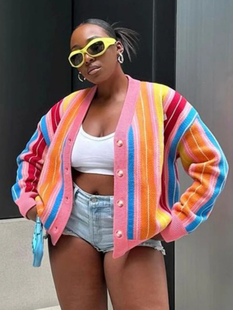 klalien Colorful Striped Knitted Coats Women Long Sleeve Single-Breasted Hipster Y2K Jackets Female Loose Sweaters Clothing
klalien Colorful Striped Knitted Coats Women Long Sleeve Single-Breasted Hipster Y2K Jackets Female Loose Sweaters Clothing
