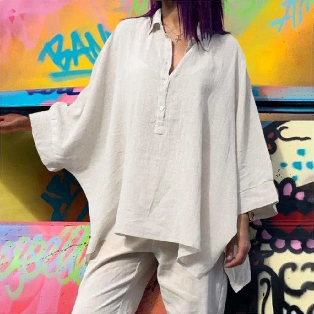 Women's Batwear Loose Cotton Hemp Top Casual Blouses 2025 Spring/Summer Women's V-neck Retro Solid Color Pullover Shirt Femme
Women's Batwear Loose Cotton Hemp Top Casual Blouses 2025 Spring/Summer Women's V-neck Retro Solid Color Pullover Shirt Femme