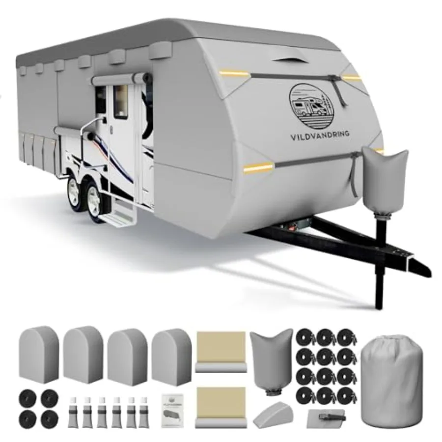 Heavy Duty Travel Trailer RV Cover for 33-35ft, 8-Layer Breathable Waterproof Rip-Stop Polyester in Gray, UV-Resistant with Adh
Heavy Duty Travel Trailer RV Cover for 33-35ft, 8-Layer Breathable Waterproof Rip-Stop Polyester in Gray, UV-Resistant with Adh