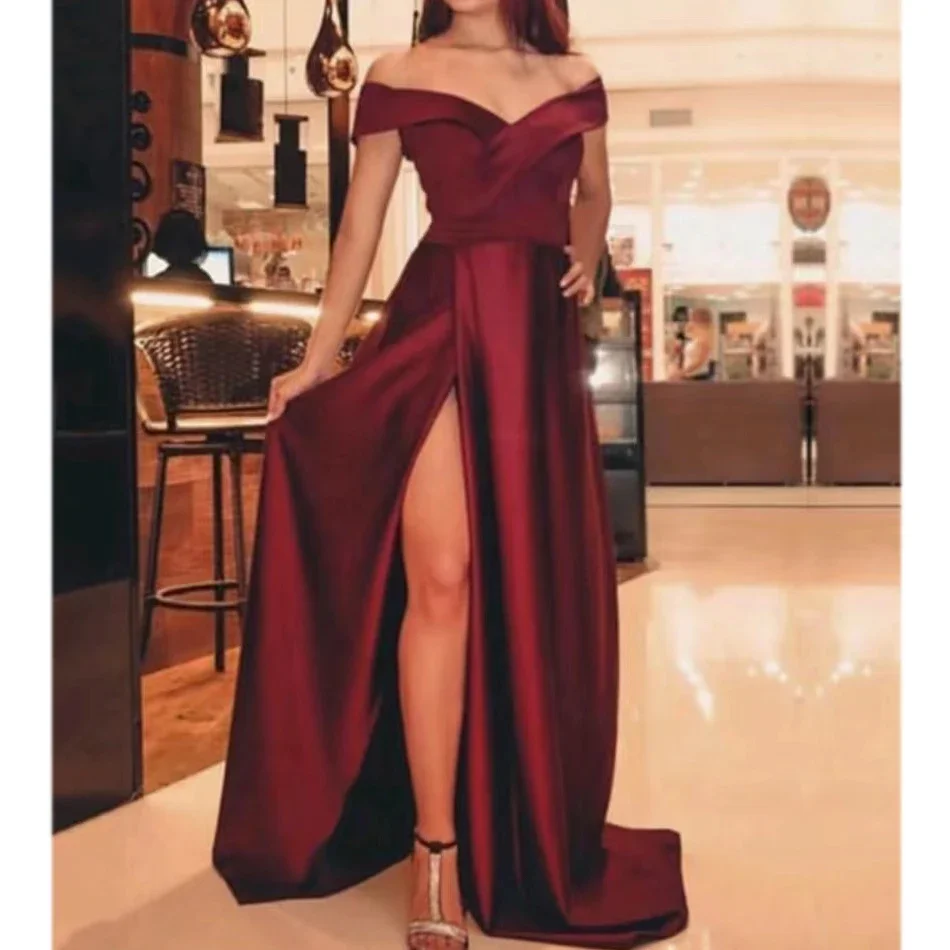 Flavinke Elegant Off The Shoulder Evening Dresses Long Burgundy Satin A Line Prom Party Dresses Side Slit vestidos de noche
Flavinke Elegant Off The Shoulder Evening Dresses Long Burgundy Satin A Line Prom Party Dresses Side Slit vestidos de noche