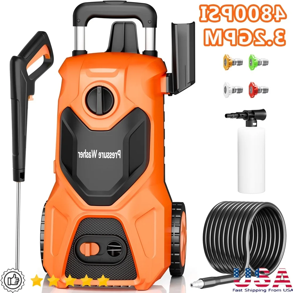 4800 PSI Electric Pressure Washer 3.2 GPM Foam Cannon 4 Quick Connect Nozzles Heavy Duty Portable Cleaning Tool
4800 PSI Electric Pressure Washer 3.2 GPM Foam Cannon 4 Quick Connect Nozzles Heavy Duty Portable Cleaning Tool