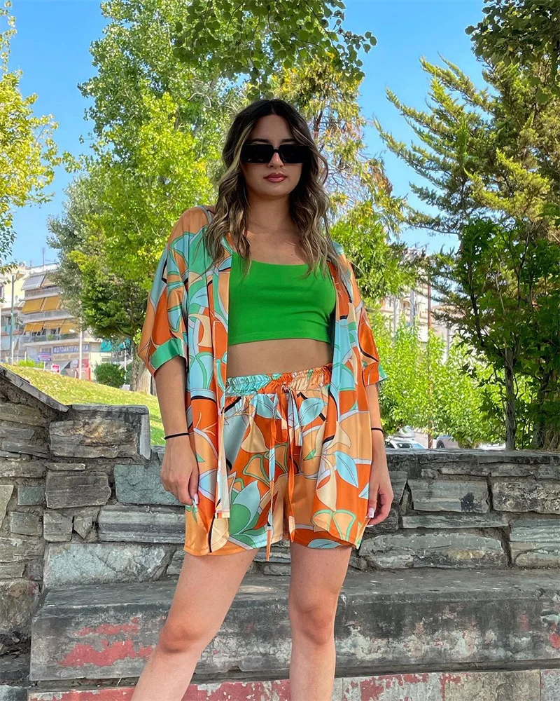 Cross border new European and American leisure fashion printed T-shirt and shorts set for women
Cross border new European and American leisure fashion printed T-shirt and shorts set for women
