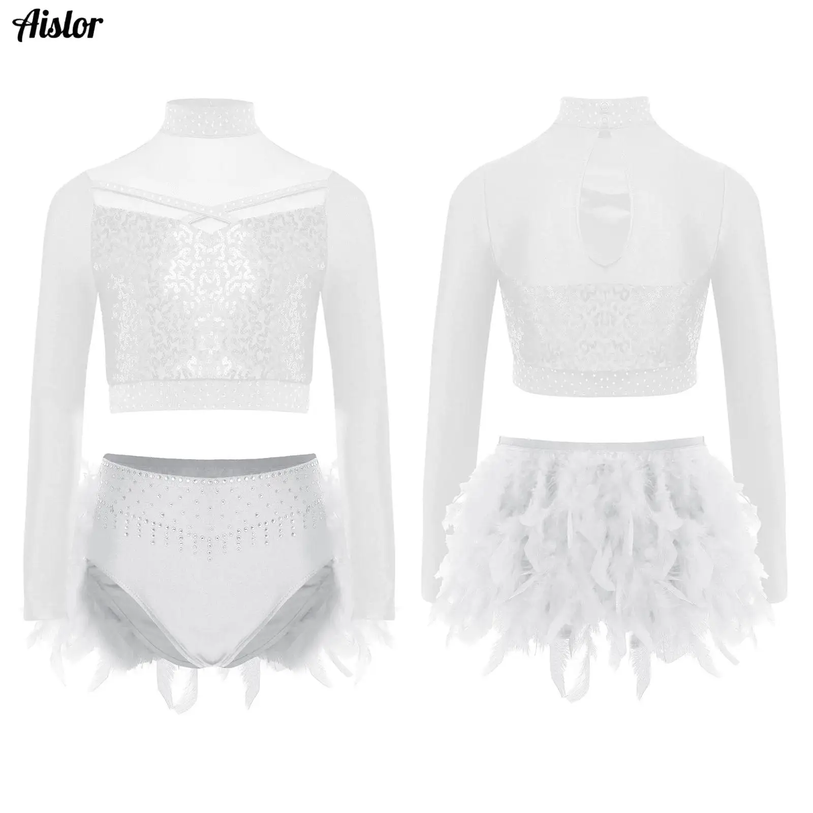 Girls Shiny Sequins Crop Top with Feather Bottoms Latin Stage Performance Outfit Jazz Cha-cha Samba Dance Competition Costumes
Girls Shiny Sequins Crop Top with Feather Bottoms Latin Stage Performance Outfit Jazz Cha-cha Samba Dance Competition Costumes