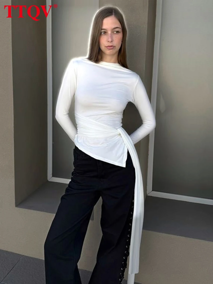 TTQV Bodycon White Knitted Women's T Shirt 2026 Fashion O-Neck Long Sleeve T-Shirts Elegant Classic Lace-Up Top Female Clothing
TTQV Bodycon White Knitted Women's T Shirt 2026 Fashion O-Neck Long Sleeve T-Shirts Elegant Classic Lace-Up Top Female Clothing