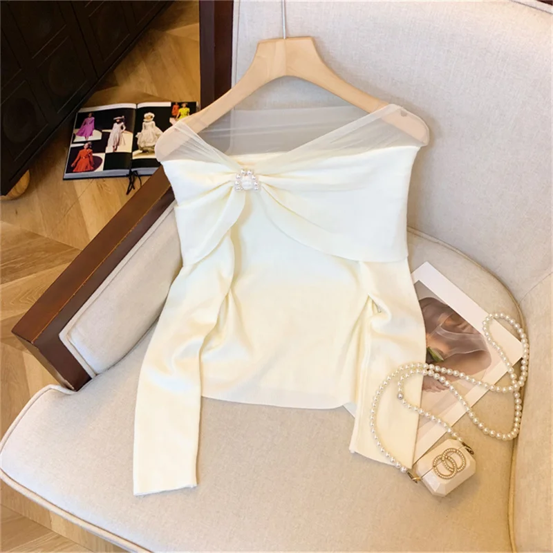 Женский вязаный свитер с открытыми плечами Fairy Mesh, осень 202, новые элегантные женские тонкие одинаковые топы белого цвета Pull Femme
Женский вязаный свитер с открытыми плечами Fairy Mesh, осень 202, новые элегантные женские тонкие одинаковые топы белого цвета Pull Femme