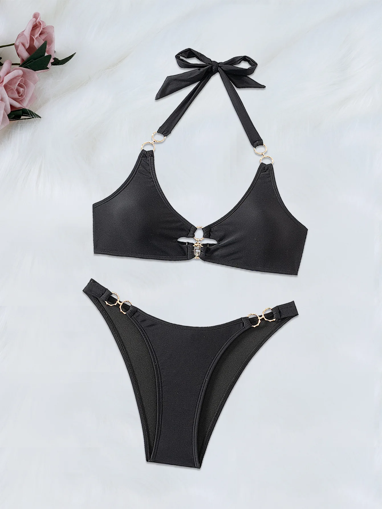 Bikini Set Women's Solid Color Black 2 Piece Swimsuit Sexy V-neck Suspender Halter Backless Beach Vacation Swimwear 2025 New
Bikini Set Women's Solid Color Black 2 Piece Swimsuit Sexy V-neck Suspender Halter Backless Beach Vacation Swimwear 2025 New