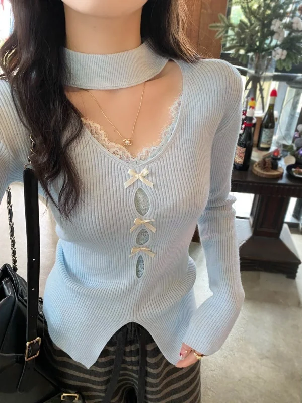 Blue V-Ne Lace Base irt Women's Spring New Knitted Hollow out Design Inner Wear Ne Hanging Top Korean Sle Slim Fit
Blue V-Ne Lace Base irt Women's Spring New Knitted Hollow out Design Inner Wear Ne Hanging Top Korean Sle Slim Fit